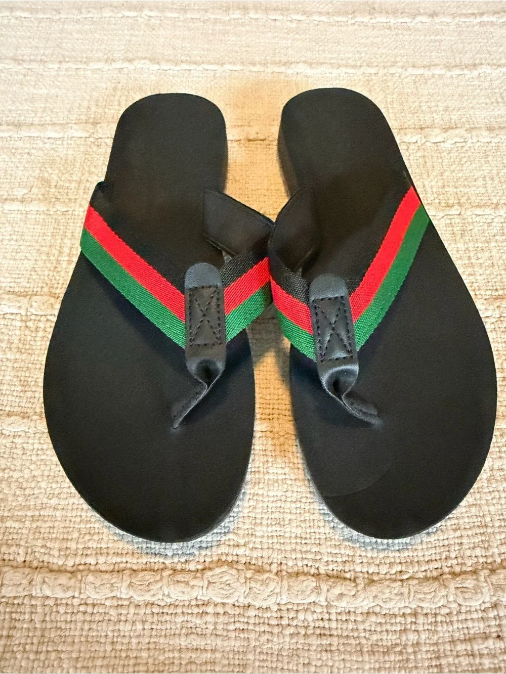 Black Flip-Flops with Red & Green Stripe